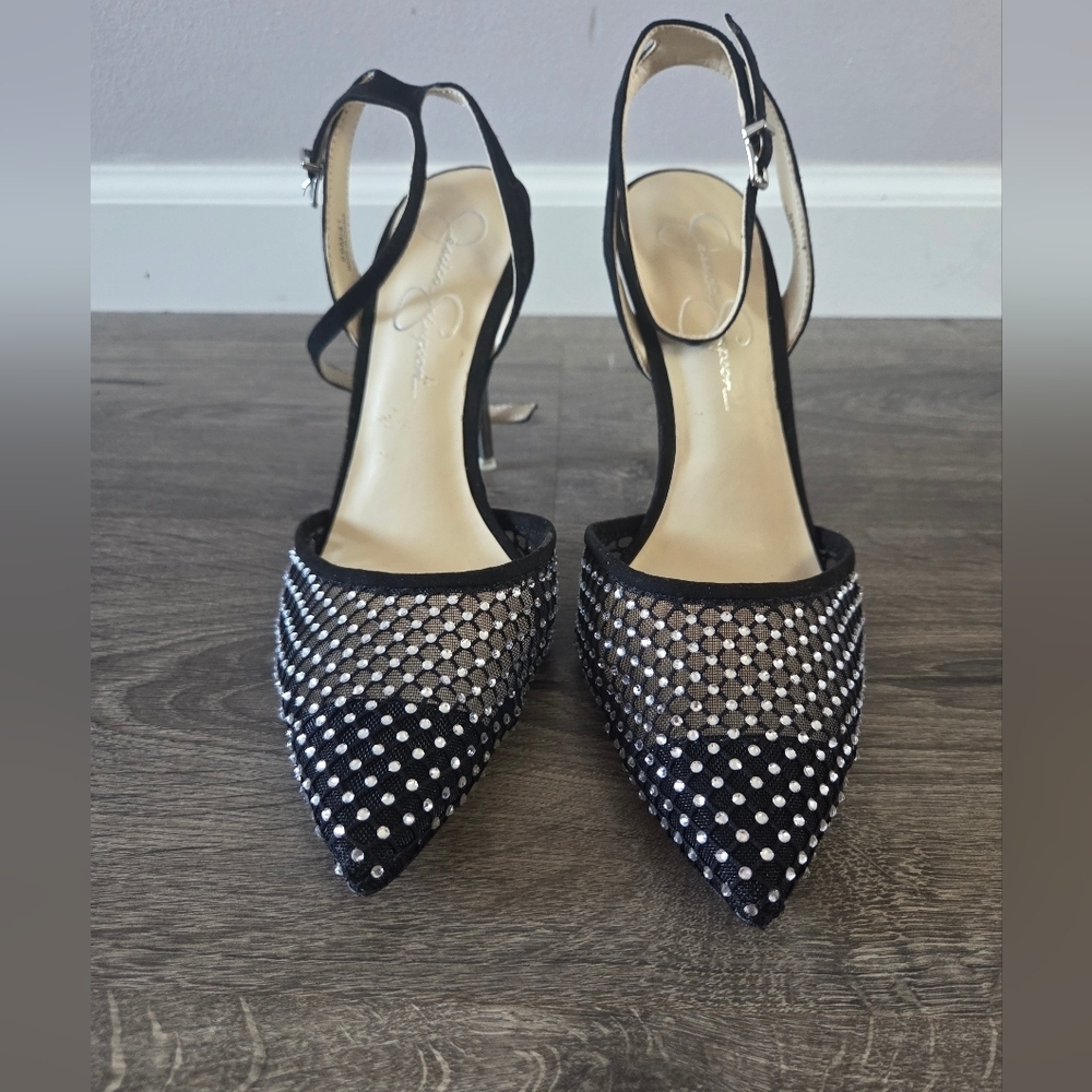 Jessica Simpson Elegant Black and Silver Women's Heels Size 9.5